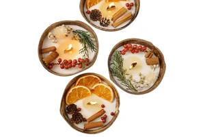 Wholesale Handmade Natural Coconut Shell Scented Decorative Candles Dried Blooms Home Decor Diwali Valentine's Day Father's Bars