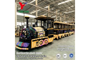 24 Seats Electric Trackless Sightseeing Train CE Lithium Battery Vintage Tourist Train Custom Light For Scenic Park Zoo Mall