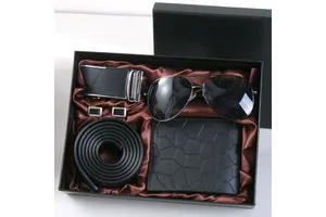 Business Style Gift Set for Men Paper Belt Sunglasses Wallet & Purse Premium Cross-Border Father's Day Gift Made in China