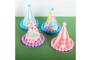 Creative Party Birthday Hats Plush Teddy Bear and LetterThemed Paper Hats for Adults and Children Cake Party Hats Cone Hats