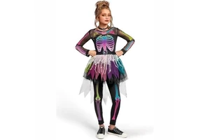 Colorful Halloween Skeleton Costume Set for Girls Children's Ghost Horror Party Performance Outfit Dress up for Halloween