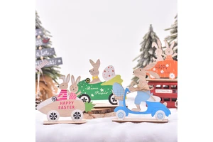 Factory Wholesale Easter Wooden Crafts Decoration Bunny Ornament Creative Bunny Riding Car Decorative Children's Easter Gifts