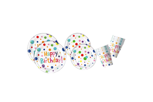 Modern Happy Birthday Party Supplies Set with Dots Design Includes Disposable Plates Napkins Cups Tablecloth for Kids for Easter