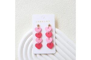 Factory Wholesale Valentine's Day Pink Red Layered Heart Dangle Earrings Cute Acrylic Jewelry Romantic Hot Selling For Women