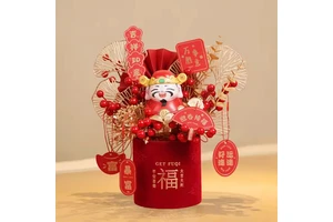 2026 New Product Ideas Artificial Holly Pot for Chinese New Year Decorations Luxury Flower Dome for Happy Lunar New Year Decor
