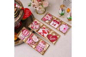 Valentine Pink Wooden Heart Ornament Creative 3 Grid Box Home Decoration