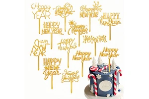 Ins Style Cross-Border Happy New Year Cake Accessory with Star & Fireworks Design 9-10cm for New Year's Eve