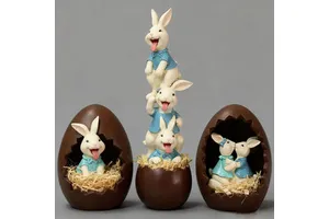 2026 New Resin Sculpture Crafts Easter Dress Rabbit Easter Egg Making Festival Decoration XiBiao Brand Modern Customized