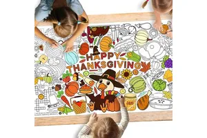 Thanksgiving Activity Poster Turkey Themed Party DIY Educational Paper Coloring Banner Table Cover Back School Kids Gift