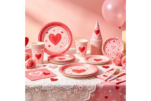 Romantic Love Heart Valentine's Day Disposable Party Tableware Set Couple Theme Love Heart Disposable Valentine Party Supplies