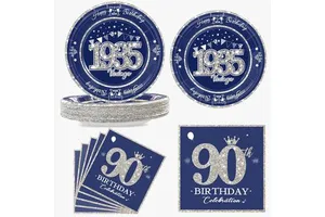90th Birthday Party Supplies & Decorations for 24 Guests-Modern Hot Selling Black and Gold Paper Plates Napkins Cups