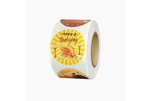 500Pcs Happy Thanksgiving Stickers Roll Self Adhesive 1.5 Inch Seal Labels Round Turkey Gift Stickers Party Decoration