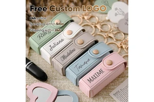 Custom Logo Woven UV Zinc Alloy Lipstick Keychains Anti-Lost Storage Cases Mirrors for Bridesmaid Gifts Mother Day Valentine's