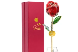 Valentines Gift 2024 New Handmade Fresh Preserved Roses with Stem 24k Gold Dipped Eternal Rose Metal Crafts Get Well Soon Gifts