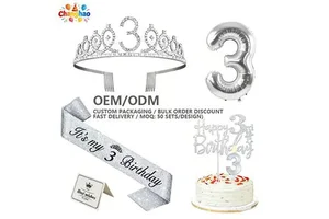 Wholesale 13th 30th Birthday Sash & Crown Set With Pearl Pin Birthday Sash Belt Adult Birthday Party Costume Decoration