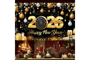 New Year Celebration Atmosphere Lively Fabric Banner, Vibrant Polyester Fabric Wall Hanging for Party Decoration