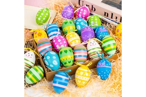 632569 24 Pieces Per Pack Colorful Plastic Easter Eggs: Vibrant Hanging Decorations and Fillable Easter Egg Hunt Kit