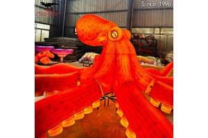 Customized 3D Giant Octopus Silk Lantern For Theme Restaurant Decoration