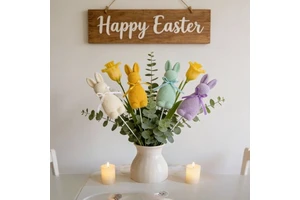 Wholesale Easter Rabbit Flocked Ornament with Bow Multiple Colors Flower Arrangement for Festival Party Decoration