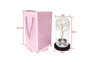 Luxury 24K Gold Foil Rainbow Rose Glass Dome New Product Ideas for Wedding & Christmas Forever LED Preserved Valentine Gift Sets