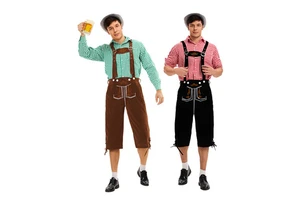 Traditional For Oktoberfest Men's Outfit-Plaid Shirt & Suspender Shorts Set With Hat & Shirt TV Carnival Costume