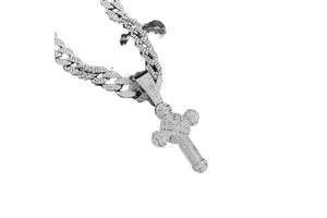 NL2210 Alloy Full Diamond Cuban Chain Necklace With Pendant Cross Necklace for Men Women