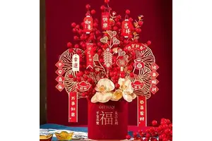 2026 Chinese Horse New Year Decor Flower Arrangement Bucket Artificial Flower Luck Fruit Gift Set for Vietnamese Lunar New Year