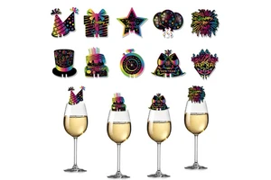Colorful Paper Cards New Year's Party Wine Glass Decoration Cards Party Decorations