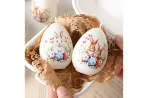 Easter Egg Shaped Soy Scented Candle Bunny Floral Print for Easter Home Decoration and Party Souvenirs