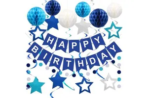 Kids Birthday Decorations Happy Birthday Banner with Honeycomb Balls Party Decorations for Boys and Girls Birthday and Party