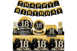 Black Gold 18-Year-Old Adult Gift Theme Set Paper Plate Tissue Tablecloth Party Decoration Party Tableware Table Decorations