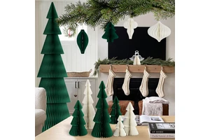 Wholesale Standing Paper Christmas Tree Set 3D Honeycomb Foldable Eco-friendly Tree Ornaments Custom Logo Available