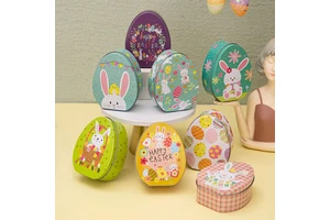 New Easter Decoration Bunny Flat Egg Shaped Iron Box Children's Gift Box Easter Bunny Candy Box