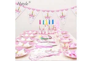 Hot Unicorn Party Supplies Set&Tableware Kit Birthday Party Decoration Pack Supplier for Kids Unicorn Theme Birthday Party