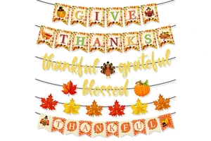 New Thanksgiving Theme Party Decorations Autumn Harvest Festival Setup Turkey Pumpkin Bunting Garland Wholesale Custom