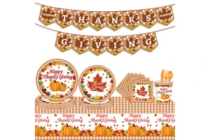 EASTTERN Happy Thanksgiving Day Theme Party Supplies Fall Decor Turkey Party Supplies Disposable Paper Plates Tableware Set