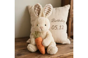 Easter Bunny Plush Toy 12'' Stuffed Animal With Carrot PP Cotton Filled Mesh Lining Comforter Birthday Gift For Kids