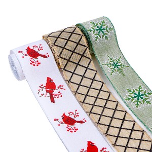 2026 Unique Design Luxury Fashion Floral Eco-Friendly Polyester Christmas Wired Edge Ribbon Decoration Tree Factory Wholesale