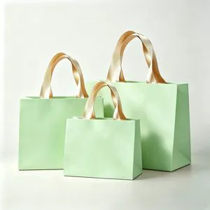 Colorful Recycled Materials Paper Gift Bags with Ribbon Handles Custom Foil Stamping UV Coating for Birthday/Wedding/Anniversary