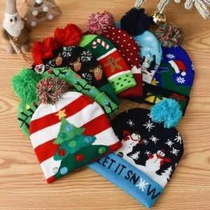 Led Christmas Hats With Lights Hat Light-Up Sweater Knitted Santa Christmas Gift Adult Kids Christmas Hats