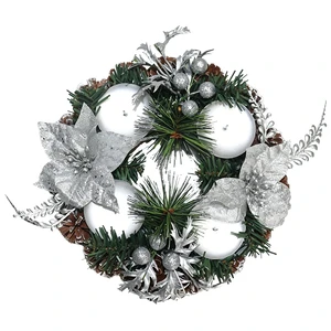Silver Flower Christmas Halloween Valentine's Day Easter New Year Candle Wreath Centerpiece Pinecones Needles Berries Four