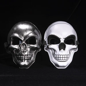 Hot Selling New Halloween Horror Gold Silver Smiling Face Cold Light Sticky Skeleton Mask