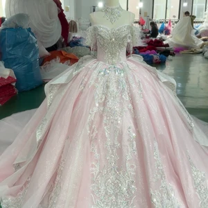 Jancember XS213 Princess pink off Shoulder Sequin Crystal Evening Ball Gown Dress for Party