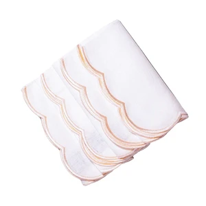 Table Setting Washed 100 Linen Table Napkin Christmas With Embroidery Silver/peach Trim Contrast Color