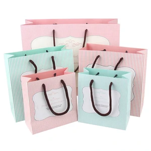 Pastel Color Art Paper Gift Bags with Handles and Ribbon for Supermarket Retail Packaging Party Favors Weddings Baby Showers