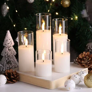 Mermei's Set Of 5 Pillar White Paraffin Wax Battery Operated Remote Control LED Candles For Home Decoration