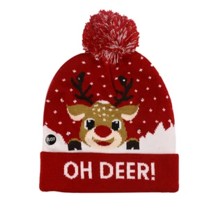 Unisex LED Christmas Sweater Hat Wholesale Winter Xmas Beanie Knitted Cap With Animated Pattern Common Fabric Wearable Style