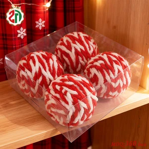 Handmade Luxury Red White Soft Plush Wrapped Christmas Ball Boxed Hanging Ornament Xmas Tree Ball Girlfriend Gift Decoration