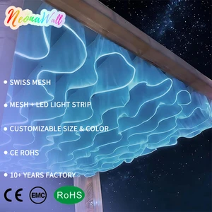 Wedding Ceiling Drapes with Light Strip 1M Length 50cm Height Blue Sheer Tulle Backdrop for Wedding Party Arch Decoration