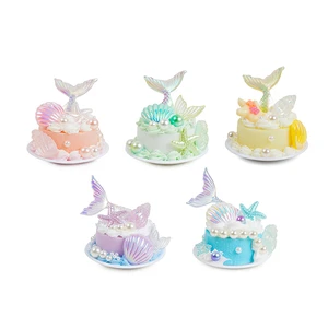 Mermaid-Themed Plastic Cake Ornaments with Shells and Pearls - Decorative Ocean-Inspired Designs for Home & Party Displays